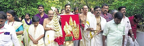 The Thiruvabharanam being taken out in a procession.