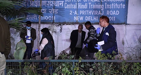 NSG Forensics team behind the Israel Embassy, inspects the area as a probe after a call was received about a blast, in New Delhi on December 27 | Parveen Negi, EPS