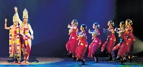 Dancers performing 'Thadathagai - The Eternal Queen of Madurai'