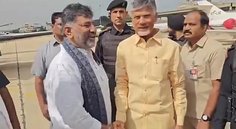Karnataka Deputy Chief Minister DK Shivakumar and TDP supremo N Chandrababu Naidu