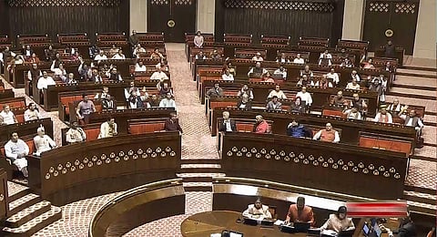 Parliamentarians in the Rajya Sabha during the Winter session of Parliament, in New Delhi, on Dec. 12, 2023. 