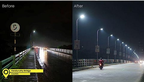 Venduruthy bridge (before and after LED streetlights)