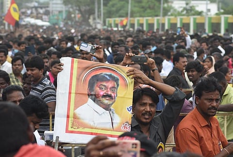 People gather to pay their last respects to DMDK founder-leader Vijayakanth, in Chennai. (Photo | Ashwin Prasath)