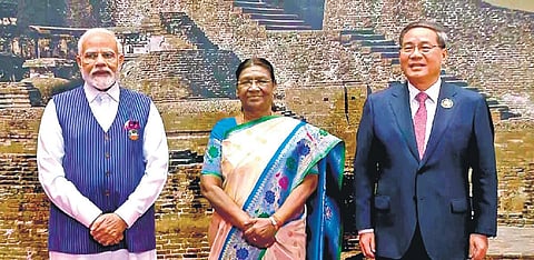 Premier of the People’s Republic of China Li Qiang with President Droupadi Murmu and Prime Minister Narendra Modi.| File