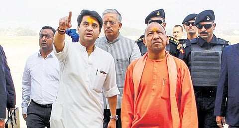 CM Yogi Adityanath and Civil Aviation Minister Jyotiraditya Scindia in Ayodhya | PTI