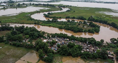 Sukhua Khala village under banki block cut off as flood water surrounded the village in Cuttack district.(File | DEBADATTA MALLICK, EPS)