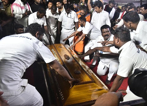 Final rights of DMDK founder Vijayakanth, at the party head quarters on Friday in Chennai. (Photo | P Jawahar, EPS)