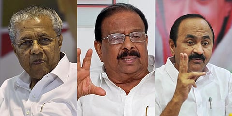 Kerala Chief Minister Pinarayi Vijayan, KPCC President K Sudhakaran and Opposition leader V D Satheeshan.