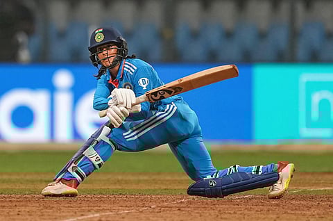 Indian batter Richa Ghosh plays a shot during the second ODI match between India Women and Australia Women at the Wankhede Stadium in Mumbai (Photo | PTI)