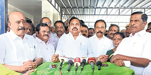 Palaniswami addressing media at Musiri near Tiruchy on Saturday | Express