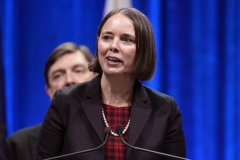 Maine Secretary of State Shenna Bellows speaks at the inauguration of Gov. Janet Mills, Jan. 4, 2023, at the Civic Center in Augusta, Maine | AP
