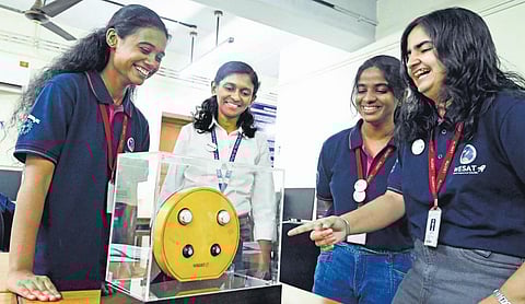 Project coordinator Lizy Abraham and members of the Space Club |  Vincent Pulickal