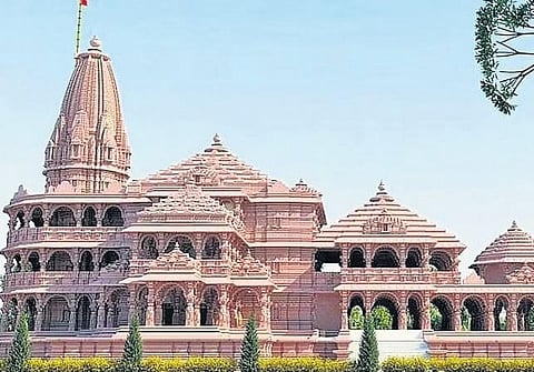 Shops located on roads leading to the temple are being adorned with symbols | pti