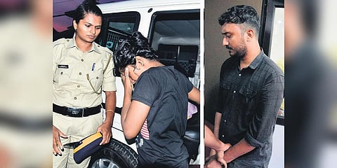 Aswathy and Sanif being taken to the Elamakkara police station  on Tuesday |  A Sanesh