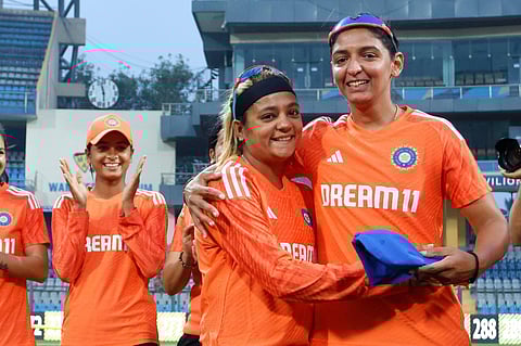 Saika Ishaque getting her India cap. (Photo | BCCI Women Twitter)