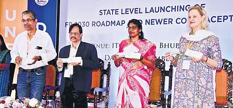 Health officials launching the new contraceptives for women in Bhubaneswar | Express