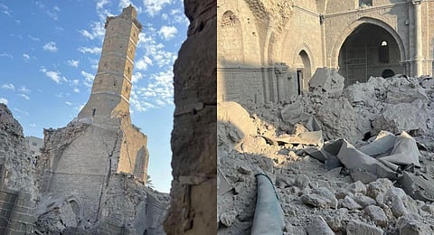 The Great Omari Mosque, the largest and oldest in Gaza City, reduced to rubble after being hit by airstrikes. (Photo | X)