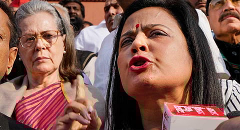 TMC leader Mahua Moitra speaks to the media after her expulsion from the Lok Sabha over cash-for-query issue during the Winter session of Parliament, in New Delhi, Friday, Dec. 8, 2023. (PTI)