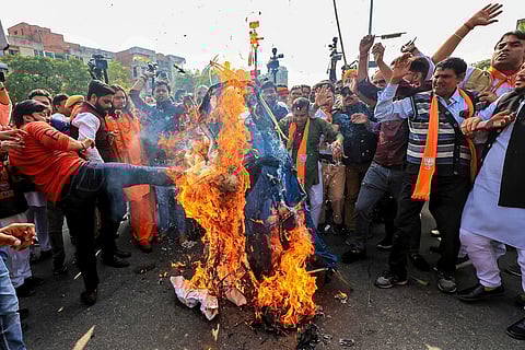 An anti-corruption protest by BJP workers in Jaipur (Photo | PTI)