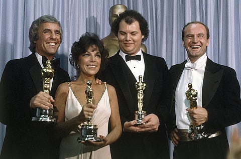 Burt Bacharach (left), appears with Carole Bayer Sager, Christopher Cross & Peter Allen, winners of the Oscar for best original song at 54th Annual Academy Awards in Los Angeles, 1982. (Photo | AP)