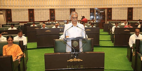 Telangana's Finance Minister T Harish Rao presents the State Budget. (Express Photo)