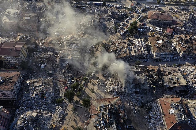 Destroyed buildings are seen from above in Antakya, southeastern Turkey. (Photo | AP)