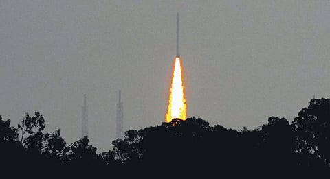 SSLV-D2 lifts off from the Satish Dhawan Space Centre in Sriharikota.