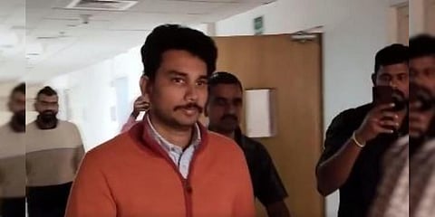 Raghav Magunta, the son of YSR Congress MP Magunta Srinivasulu Reddy, produced before Rouse Avenue Court in New Delhi, Feb.11, 2023.  (Photo | ANI)