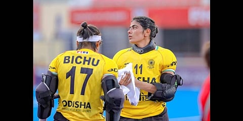 Savita Punia and Bichu Devi  Kharibam(Photo | Twitter/ Hockey India)