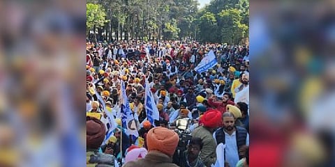 AAP workers protesting in Punjab (Photo | Twitter)