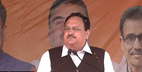 BJP national president JP Nadda addressing a public meeting in Purbasthali, West Bengal (Photo | Twitter)