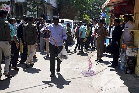 The place of the incident where a 24-year-old youth was hacked to death by an unknown gang near the Coimbatore combined Court campus on Monday afternoon. (Photo | S Senbagapandiyan, EPS)