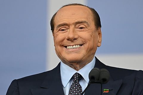 Forza Italia leader and ex-PM Silvio Berlusconi speaks at a joint right-wing rally in Rome, on Sept. 22, 2022. (File Photo | AFP)