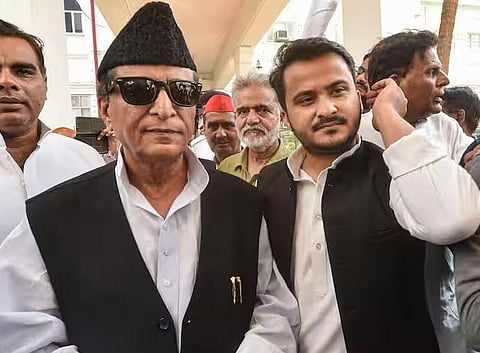 Abdullah Azam Khan (right) with his father Azam Khan (File | PTI)