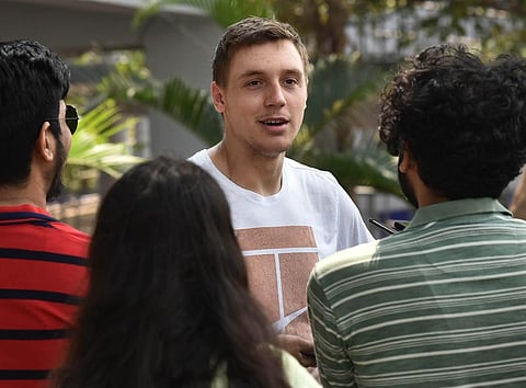 Hamad Medjedovic during an interaction with journalists after the win. (Photo |  P Jawahar)