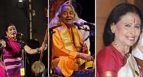 Teejan Bai (Pandavani), Pandit Chhannulal Mishra (Hindustani classical) and Saroja Vaidyanathan (Bharatanatyam)