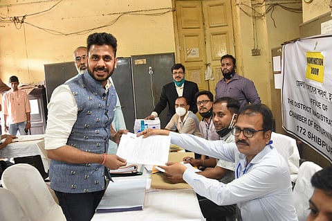 Cricketer and TMC candidate for Shibpur seat Manoj Tiwari files his nomination papers ahead of West Bengal assembly polls in Howrah district, Mar. 17, 2021. (File Photo | PTI)
