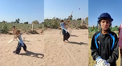 In the video that went viral on social media, 14-year-old Mumal Mehar, was seen hitting fours and sixes. (Videograb)