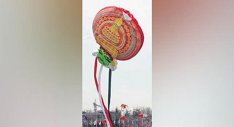 The kite with the image of Kathakali which will participate in the 42nd Satun International Kite Festival in Thailand