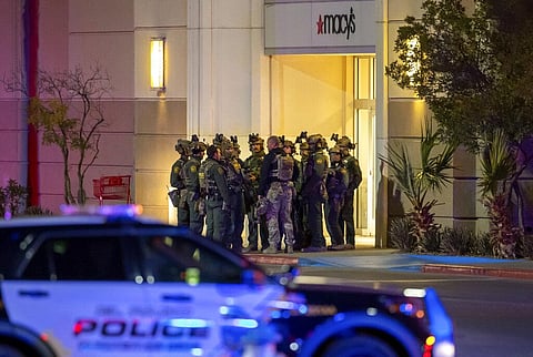 Police officers gather at an entrance of a shopping mall, Wednesday, Feb. 15, 2023, in El Paso, Texas. (Photo | AP)