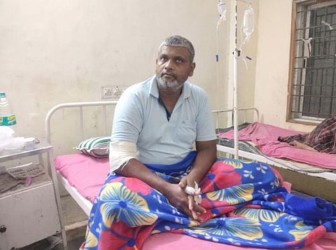 Jubin Baby (45), owner of Anbu Jothi Ashram, hospitalized at Mundiyambakkam hospital. (Photo | Krithika Srinivasan Twitter)