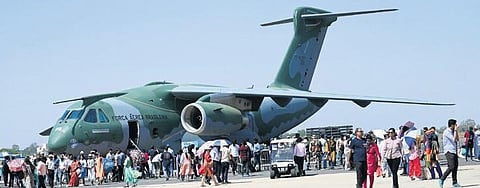A product of leading Brazilian aircraft manufacturer Embraer, the C-390 was the cynosure of all eyes at Aero India on Wednesday | nagaraja gadekal