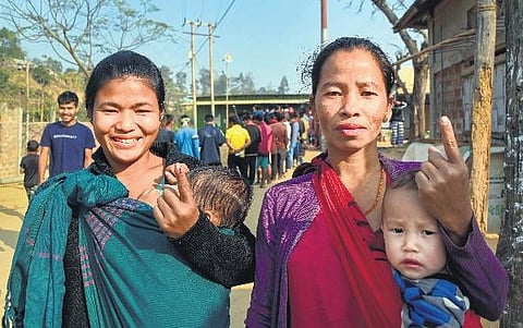 Voters show their inked fingers in North Tripura district on Thursday | PTI