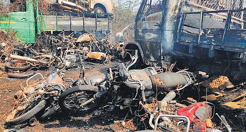 Vehicles gutted in the fire on Thursday