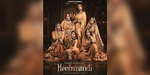 First look poster of Sanjay Leela Bhansali’s 'Heeramandi' which shows the actors dressed as courtesans wearing mustard-coloured outfits and alluring jewellery.