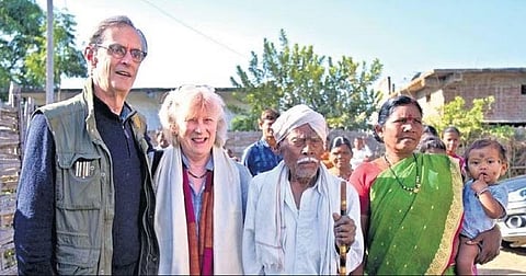 File pictures of residents of Ginnedhari village with anthropologist Prof. Christoph von Furer-Haimendorf and his wife