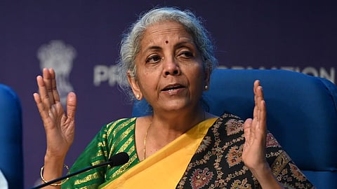 Union Finance minister Nirmala Sitharaman at a press conference. 