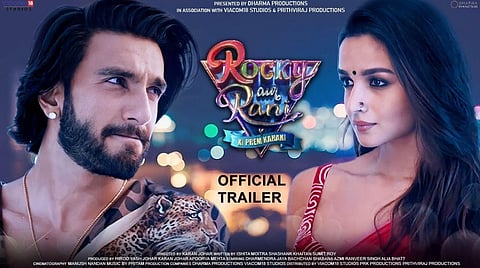 Trailer poster of 'Rocky Aur Rani Ki Prem Kahani,' the upcoming romantic family entertainer by Karan Johar, starring Alia Bhatt and Ranveer Singh. (Photo | YouTube)