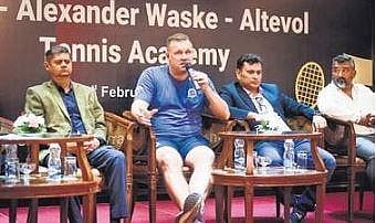 Alexander Waske speaks at a press meet in Bhubaneswar on Monday (Photo | Debadatta Mallick