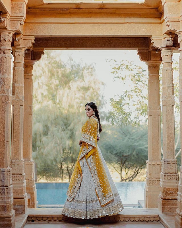 Kiara Advani strikes a pose at her Haldi day function. (Photo | Manish Malhotra World Instagram)